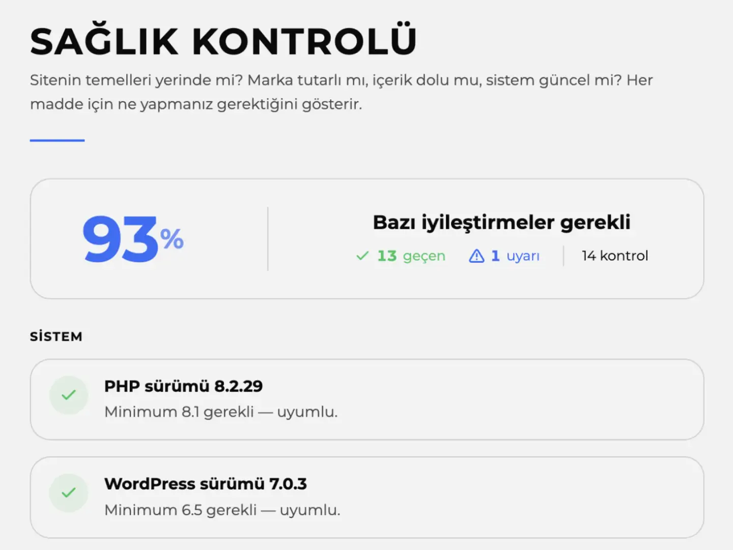 Her sitede aynı standart