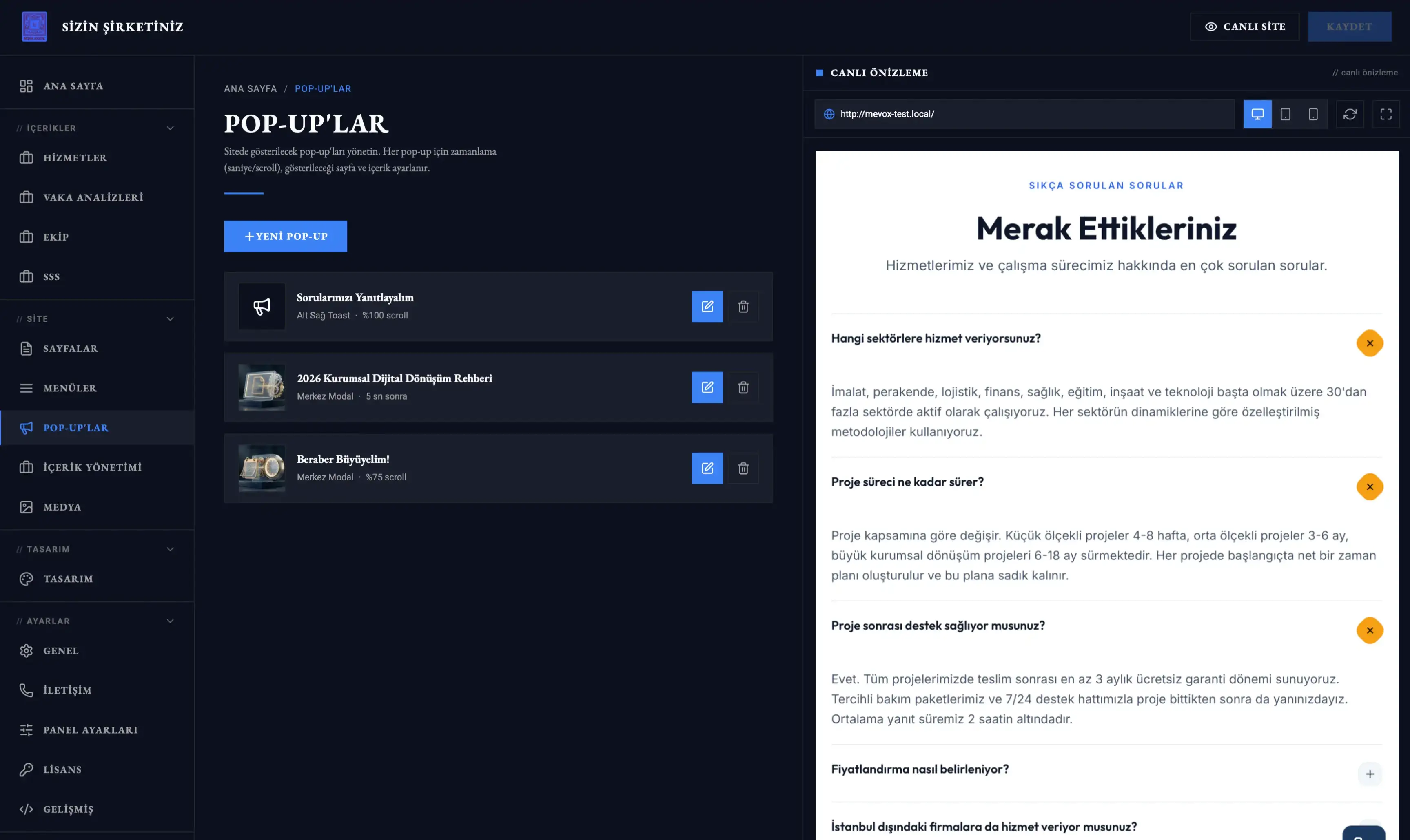 Desktop panel — koyu tema