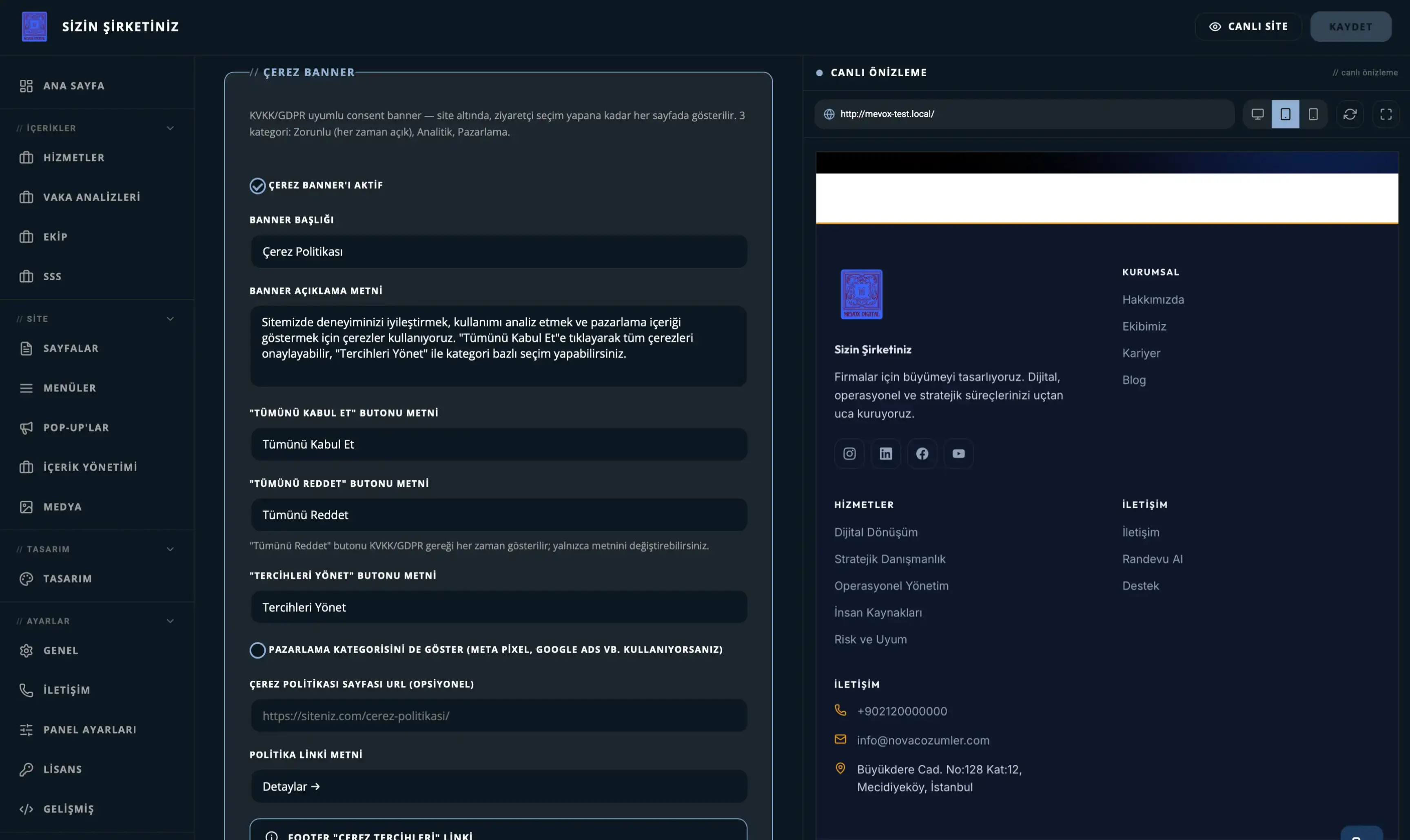 Desktop panel — koyu tema