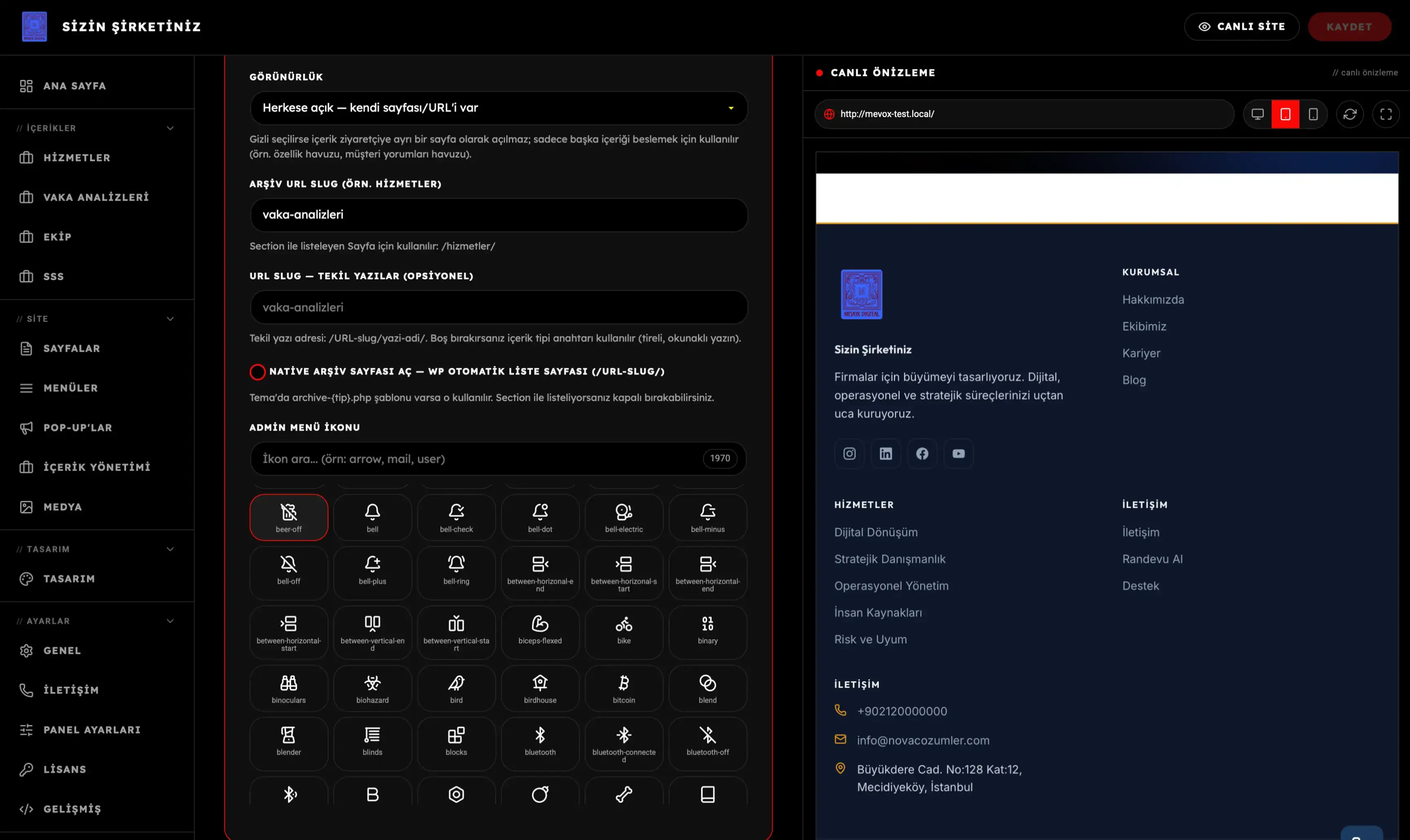 Desktop panel — koyu tema