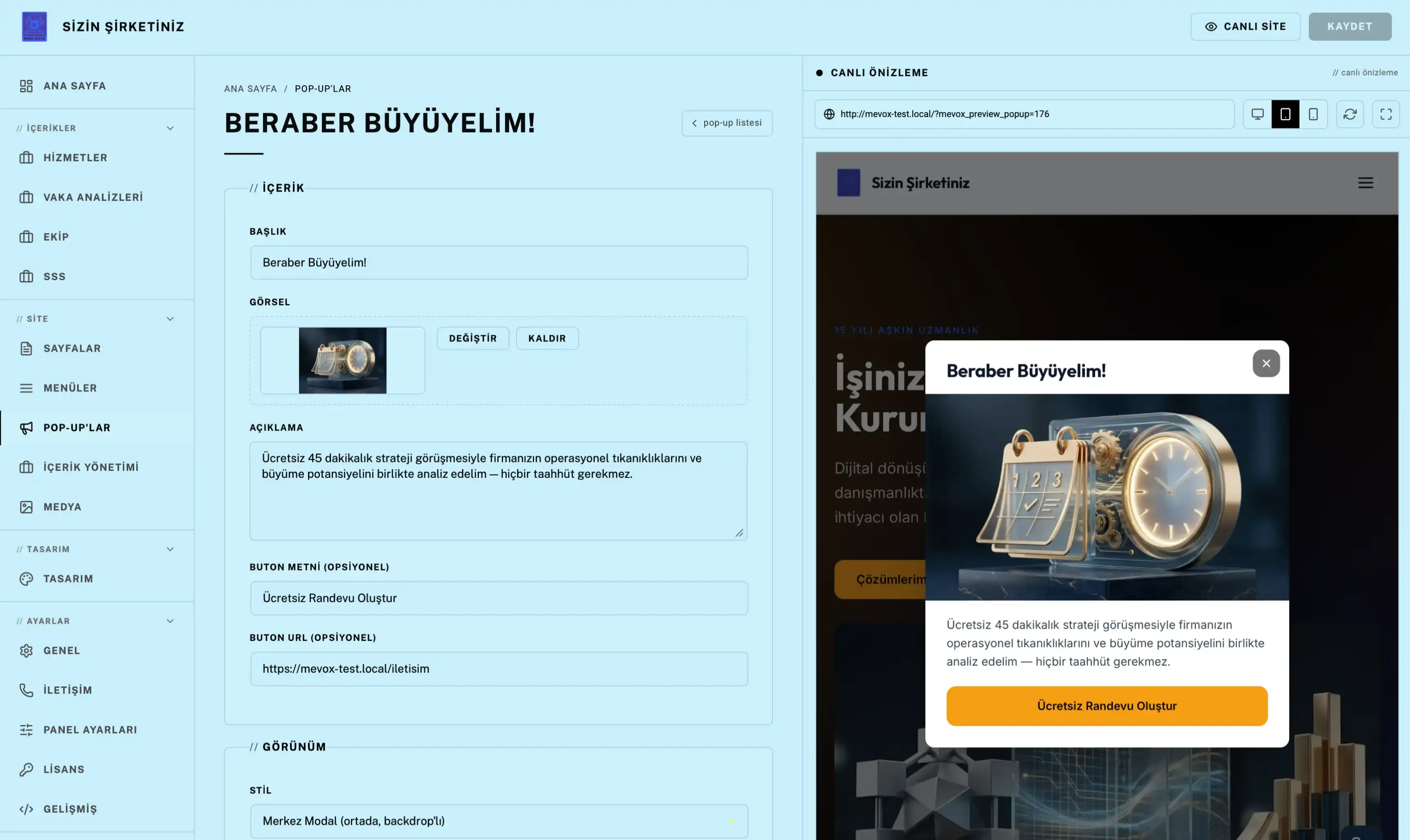 Desktop panel — açık tema