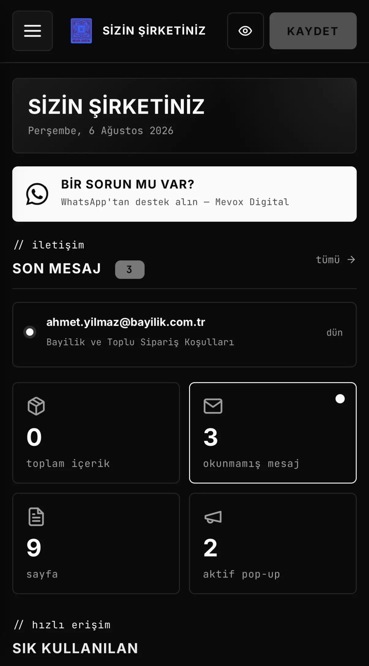 Mobile panel — koyu tema