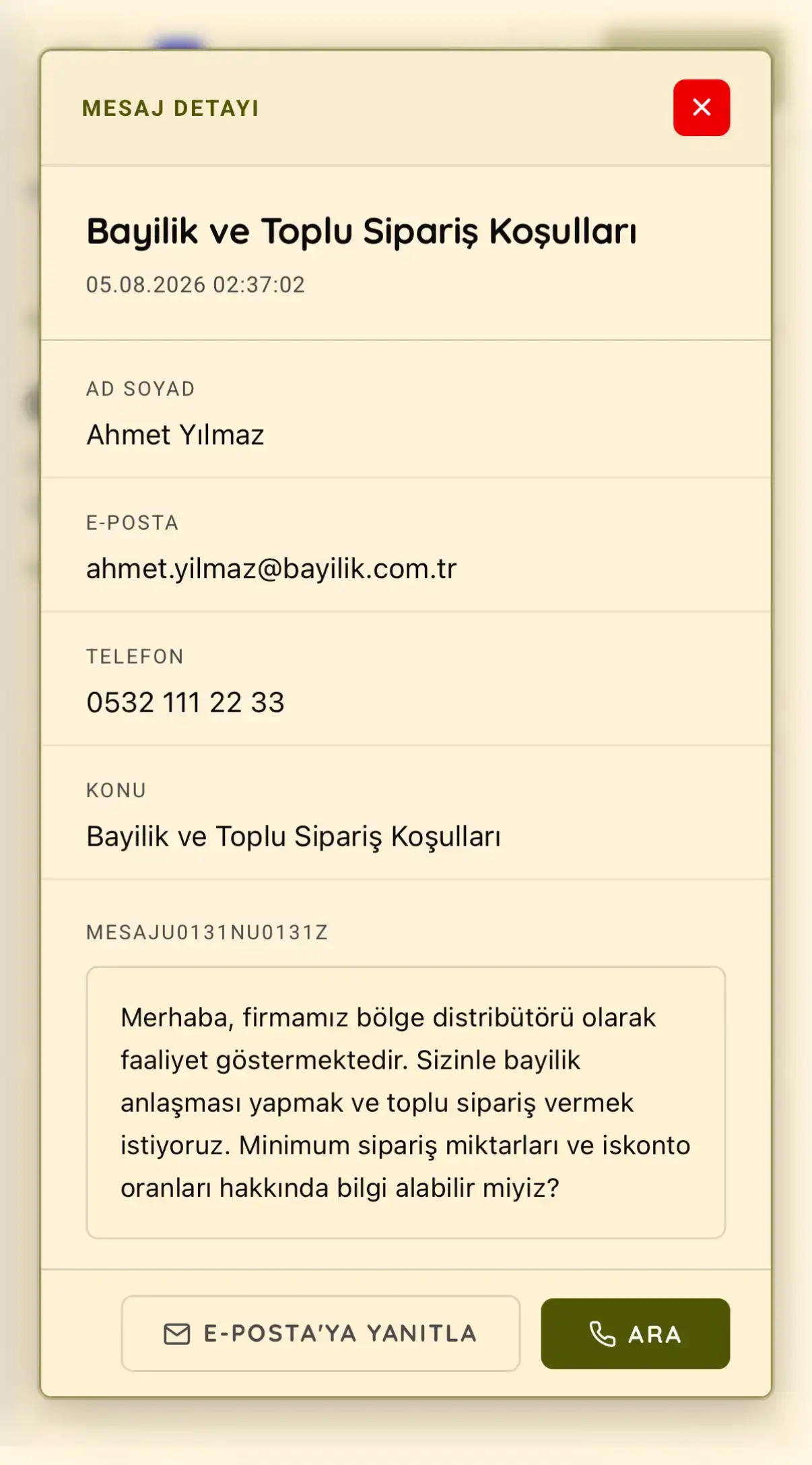 Mobile panel — açık tema