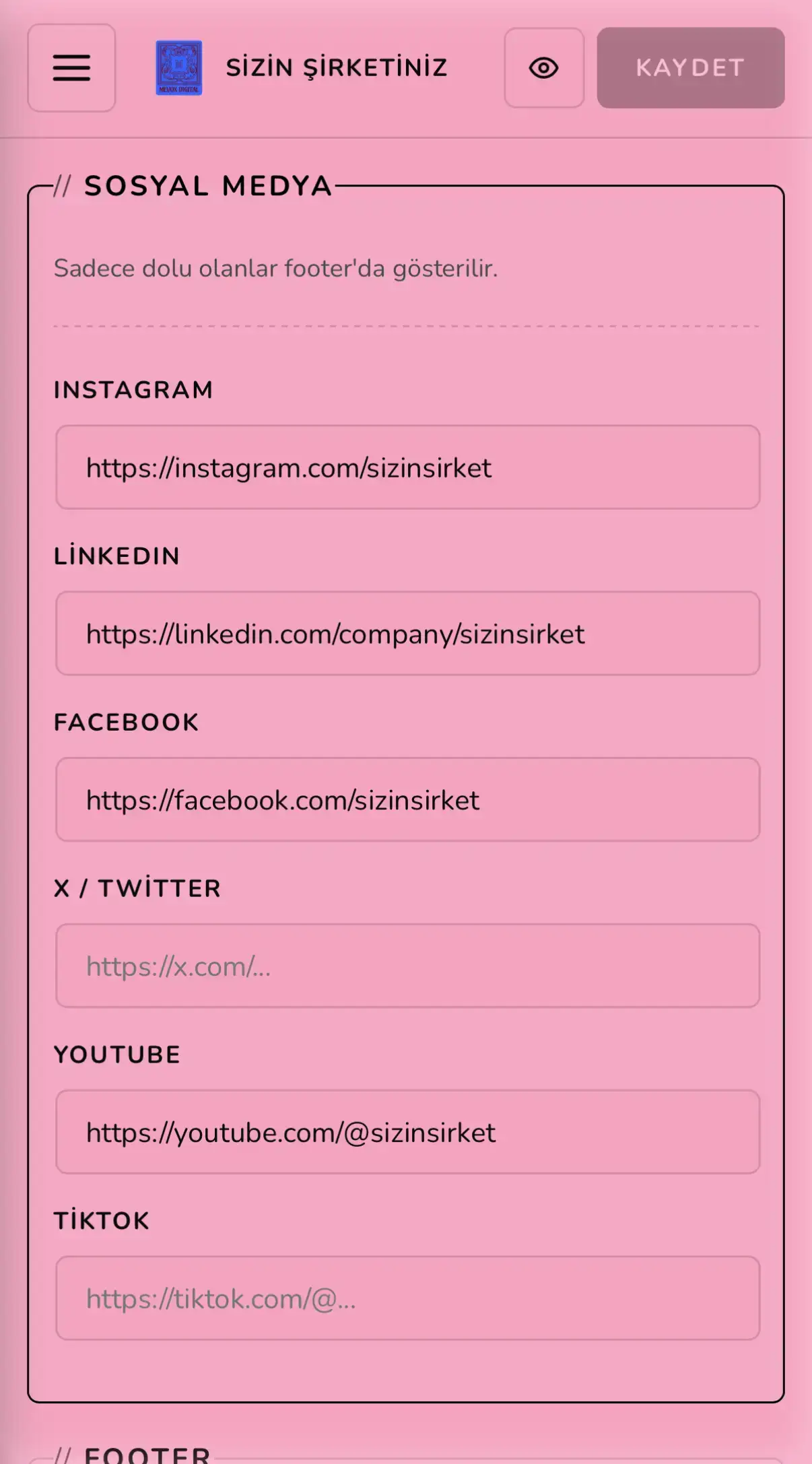 Mobile panel — açık tema