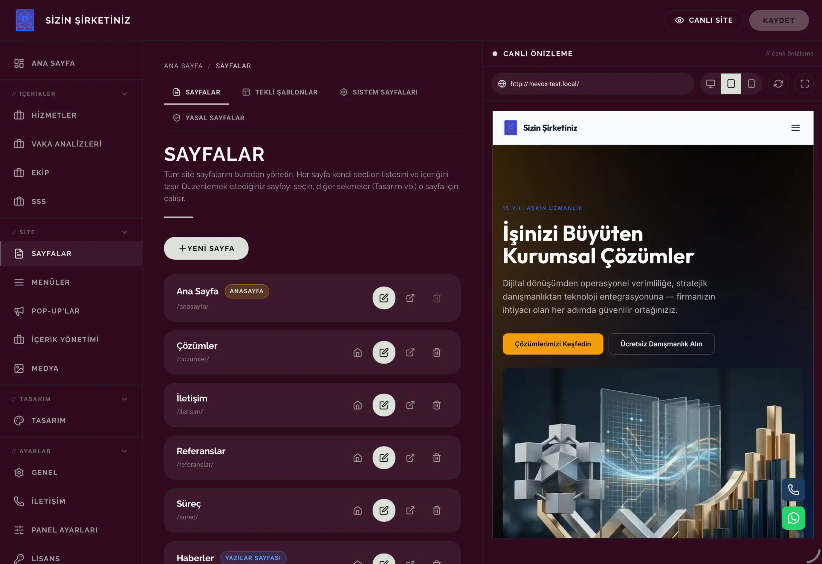 Tablet panel — koyu tema