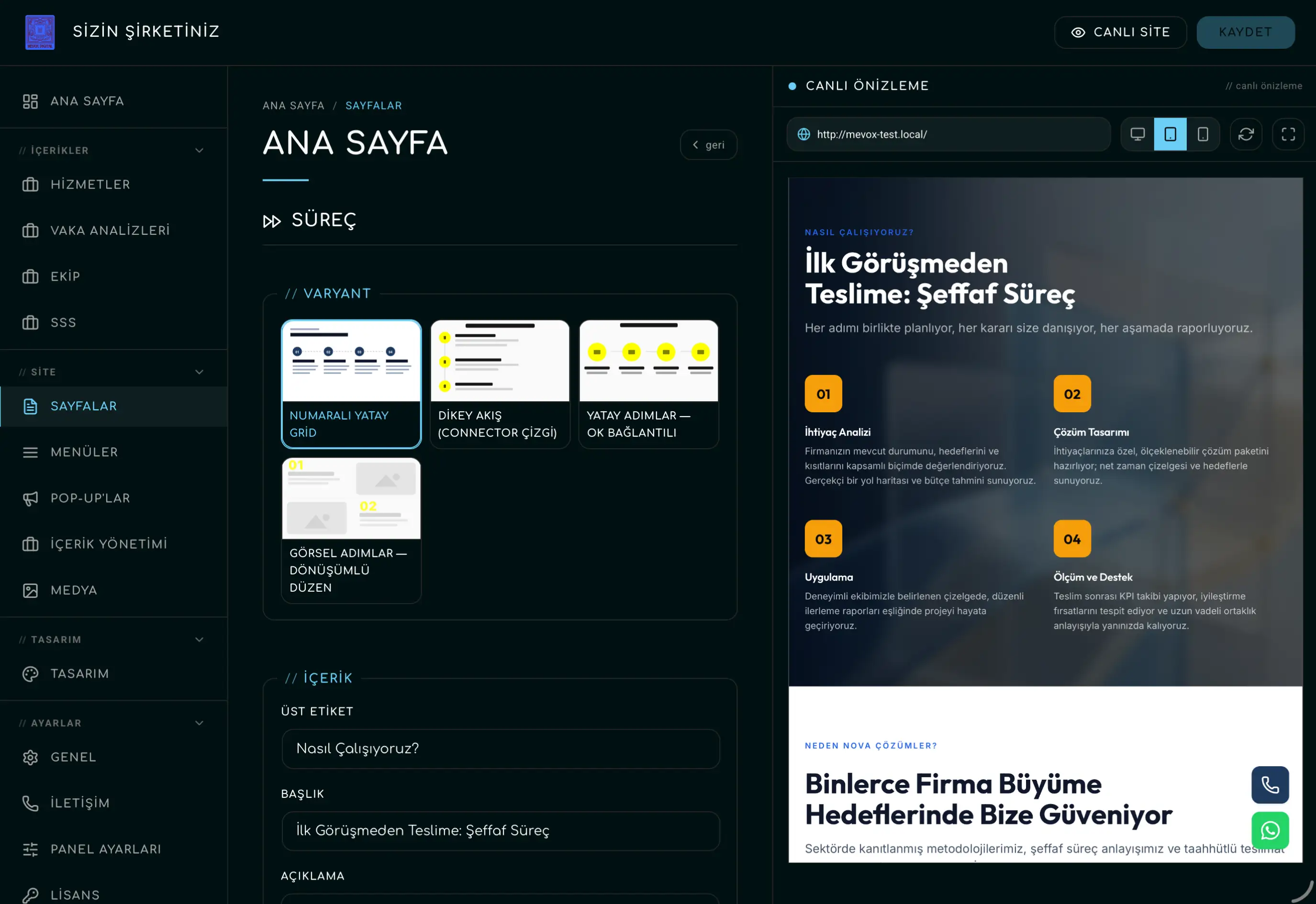 Tablet panel — koyu tema