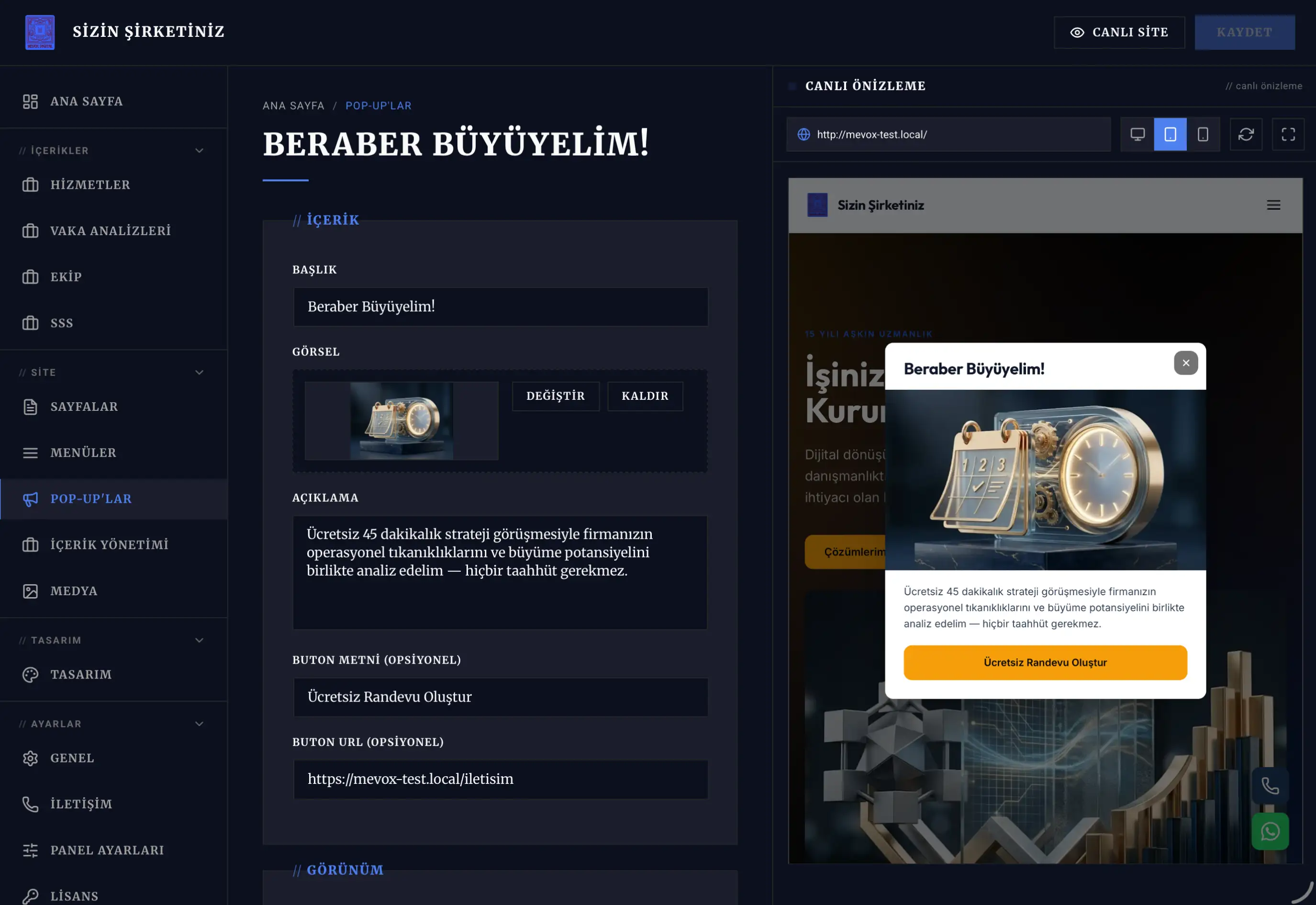 Tablet panel — koyu tema