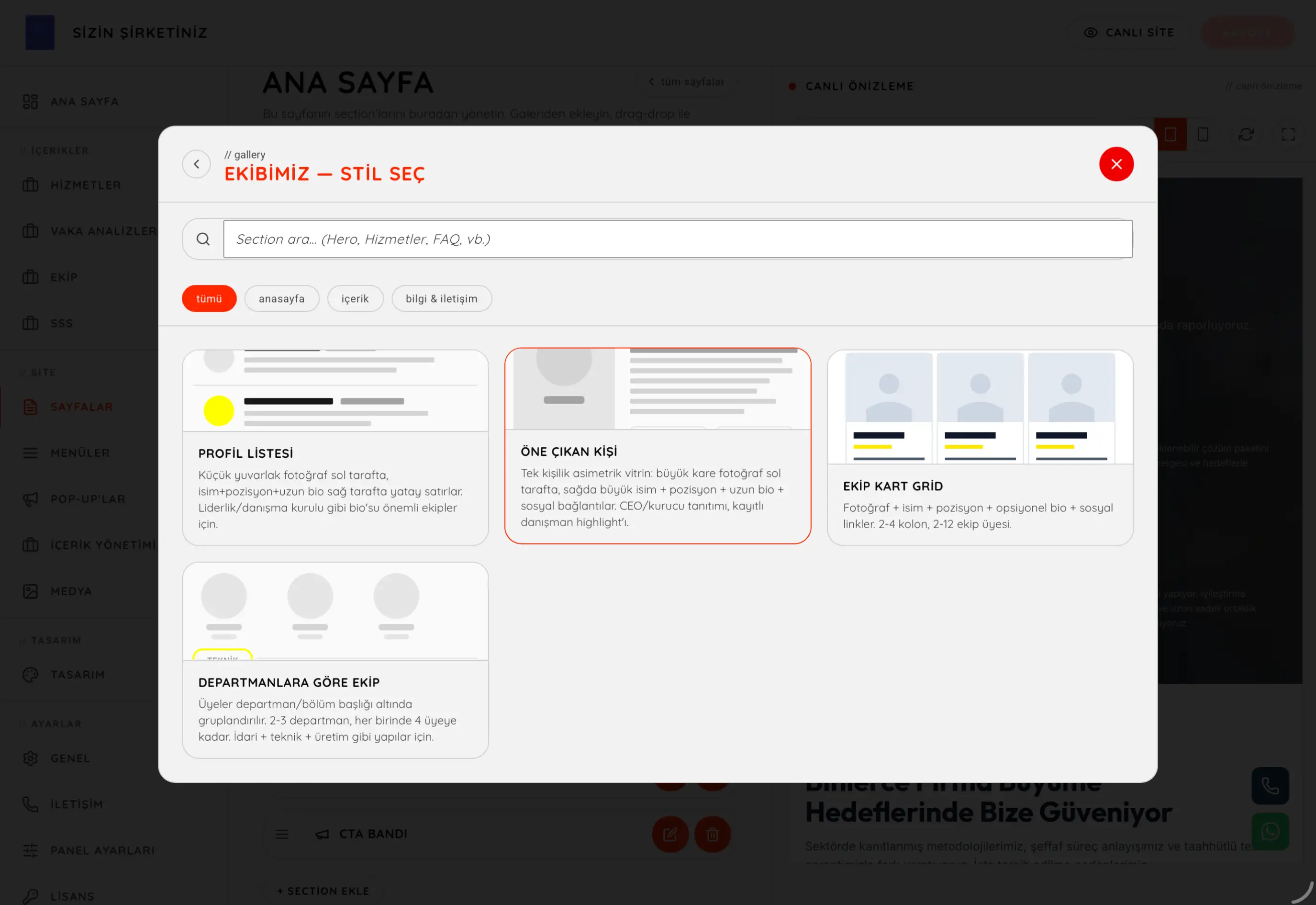 Tablet panel — açık tema