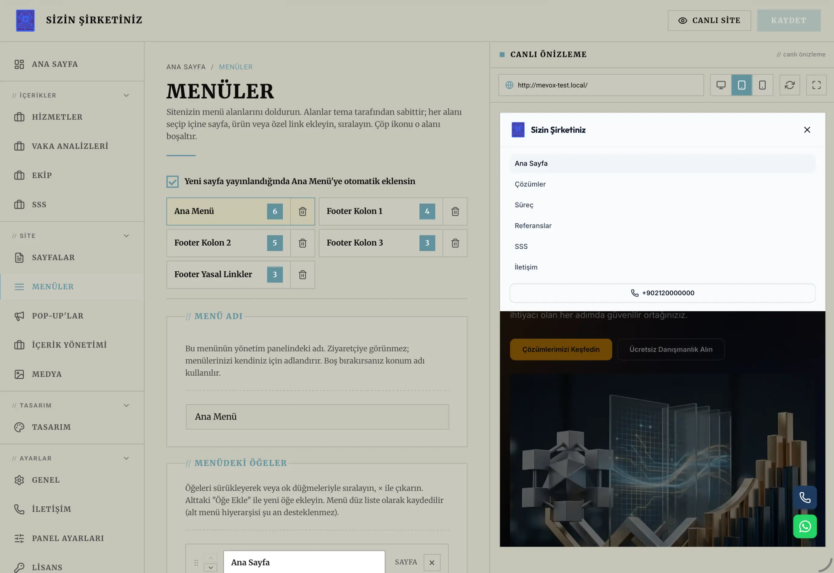 Tablet panel — açık tema