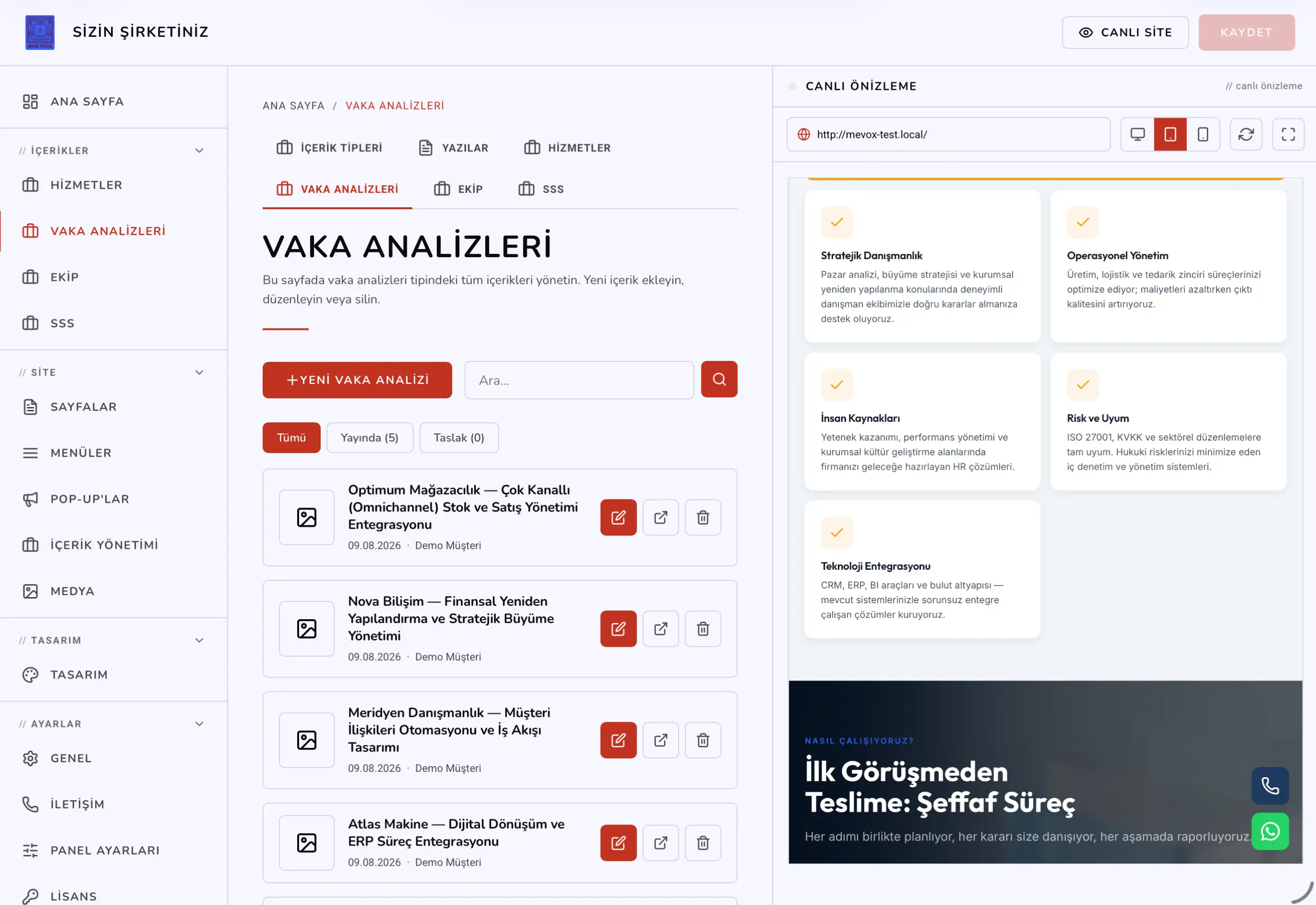 Tablet panel — açık tema